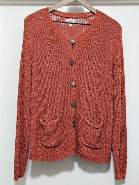 Baxter & Wells Sweaters - Baxter & Wells XL Ramie Cotton sweater cardigan burnt orange crochet knit button